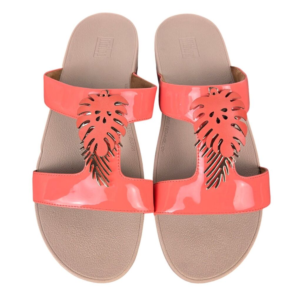 Fitflop Womens Pink Lottie Jungle Leaf DJ3-807 Slide Wedge Sandals Sz 11